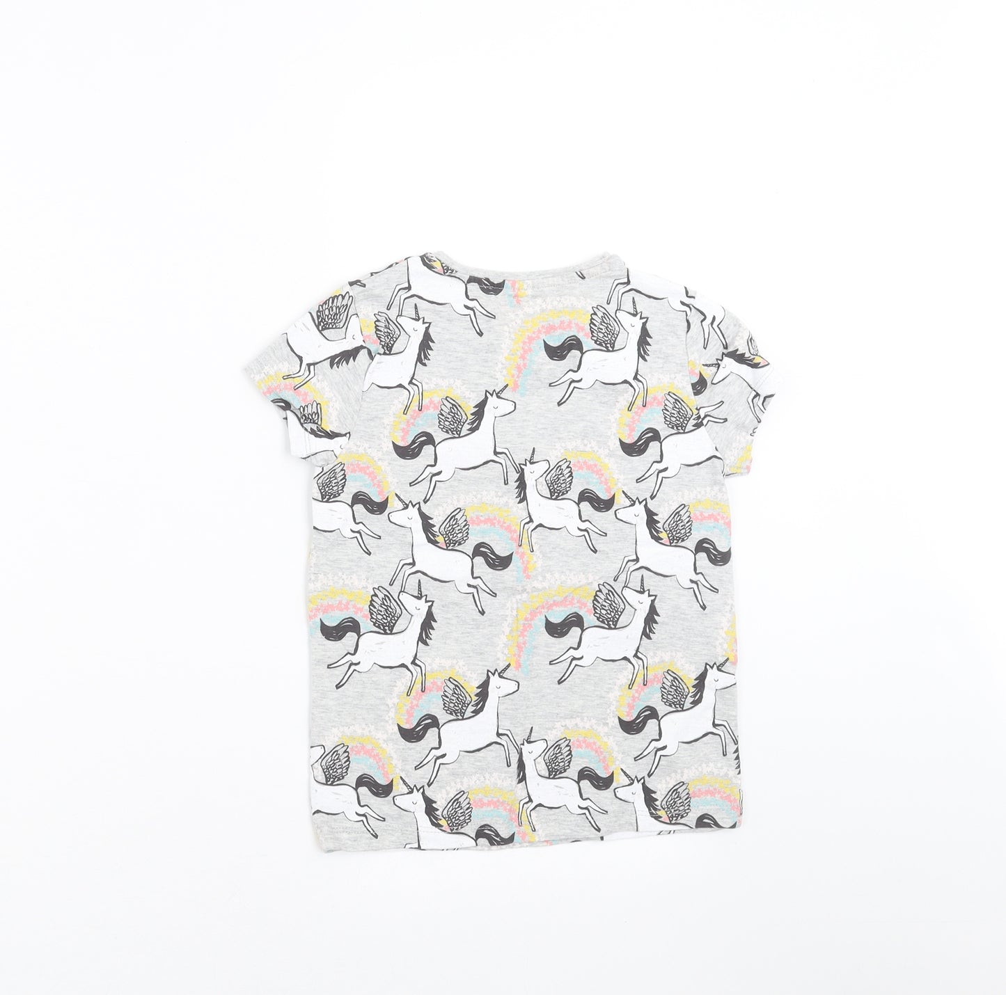 F&F Girls Grey   Basic T-Shirt Size 5-6 Years  - unicorn