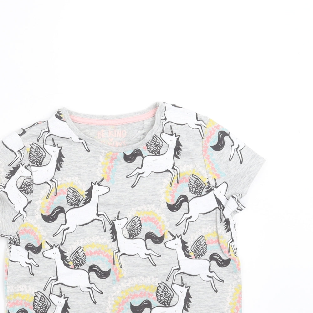 F&F Girls Grey   Basic T-Shirt Size 5-6 Years  - unicorn