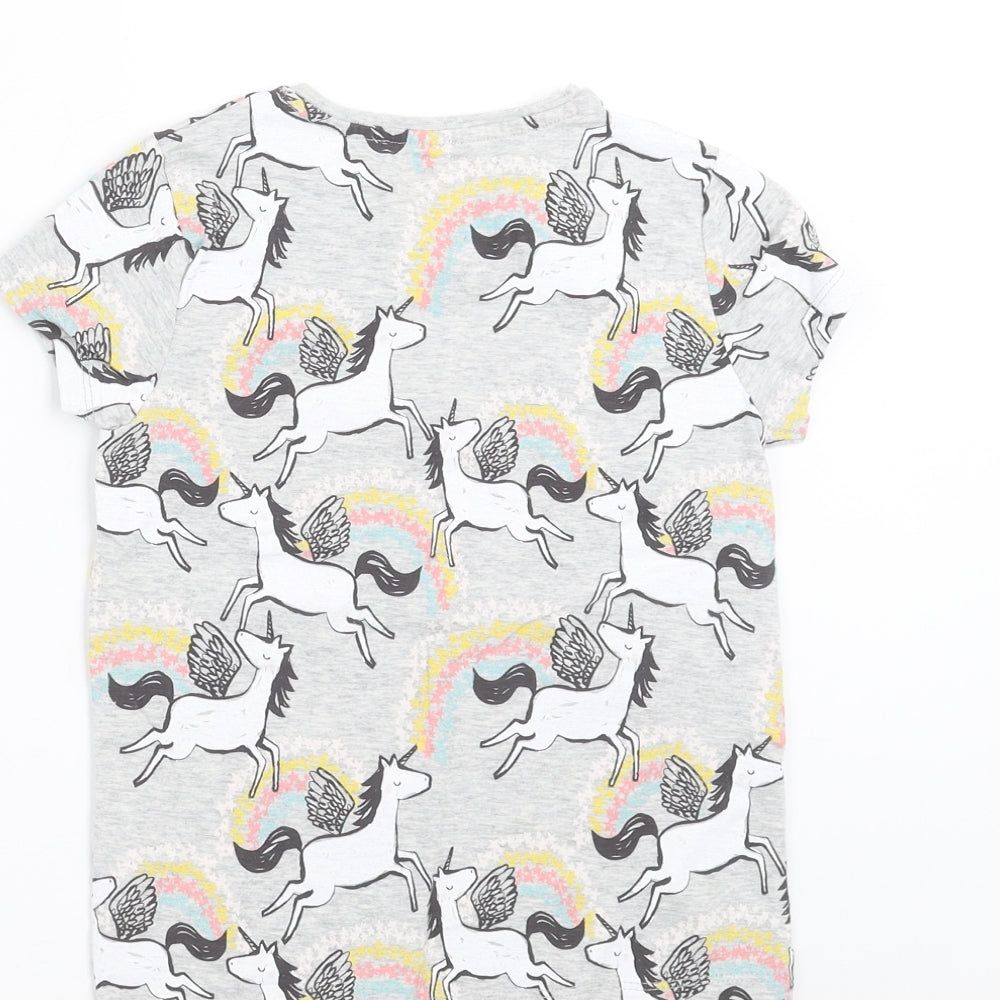 F&F Girls Grey   Basic T-Shirt Size 5-6 Years  - unicorn