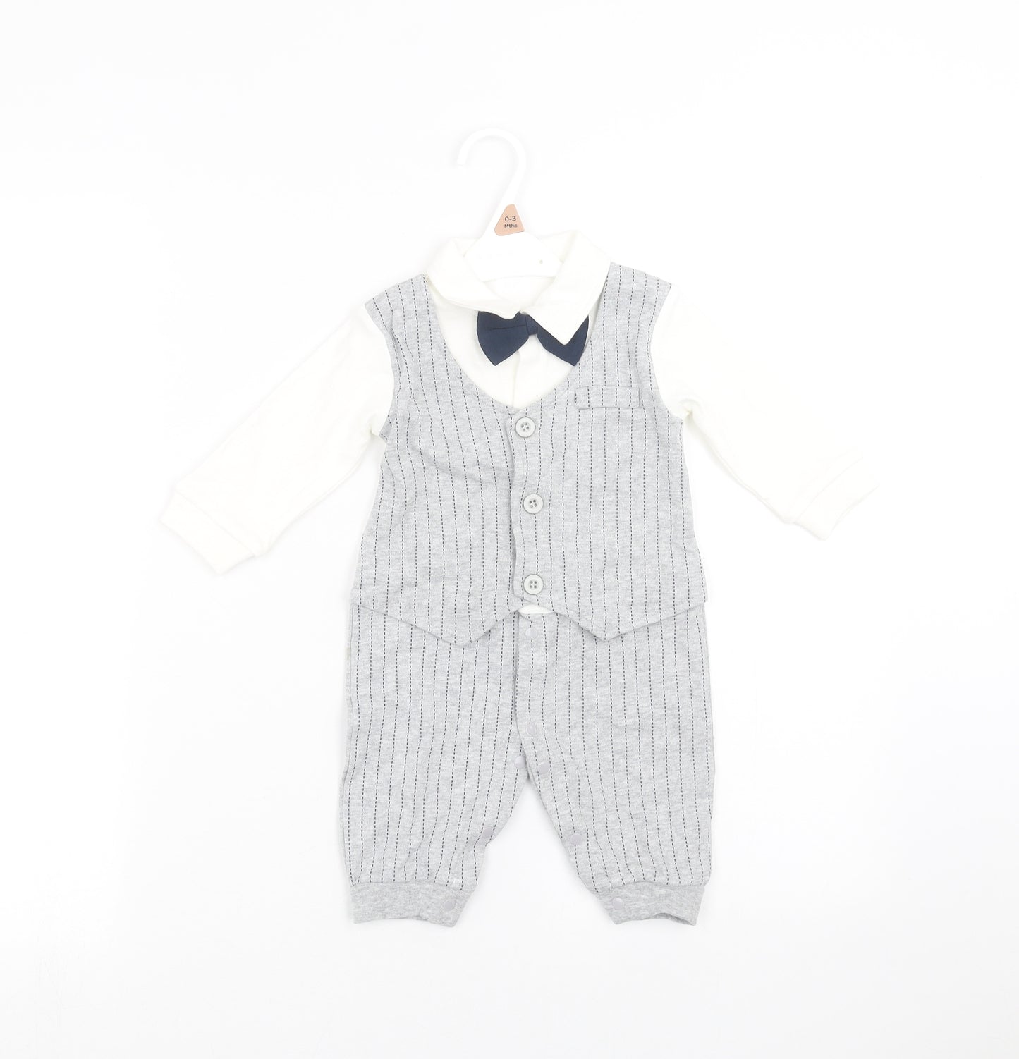 Nutmeg Baby Grey Striped  Bodysuit Outfit/Set Size 0-3 Months  - suit babygrow