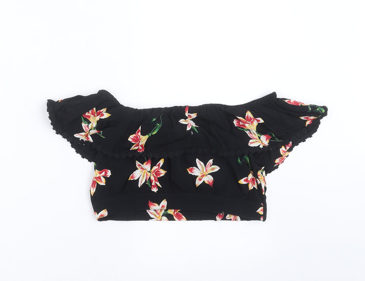 Miss Selfridge Womens Black Floral Cropped Blouse Size 8