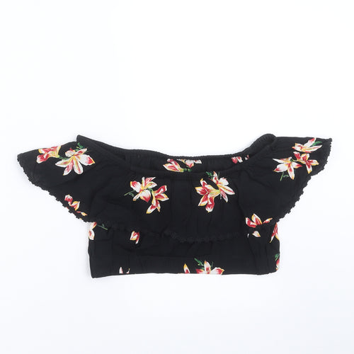Miss Selfridge Womens Black Floral  Cropped Blouse Size 8