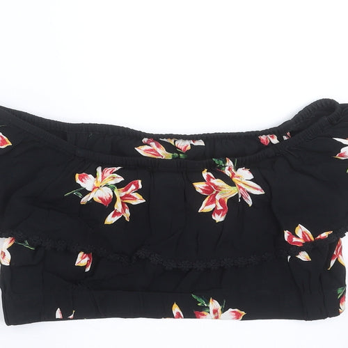 Miss Selfridge Womens Black Floral  Cropped Blouse Size 8