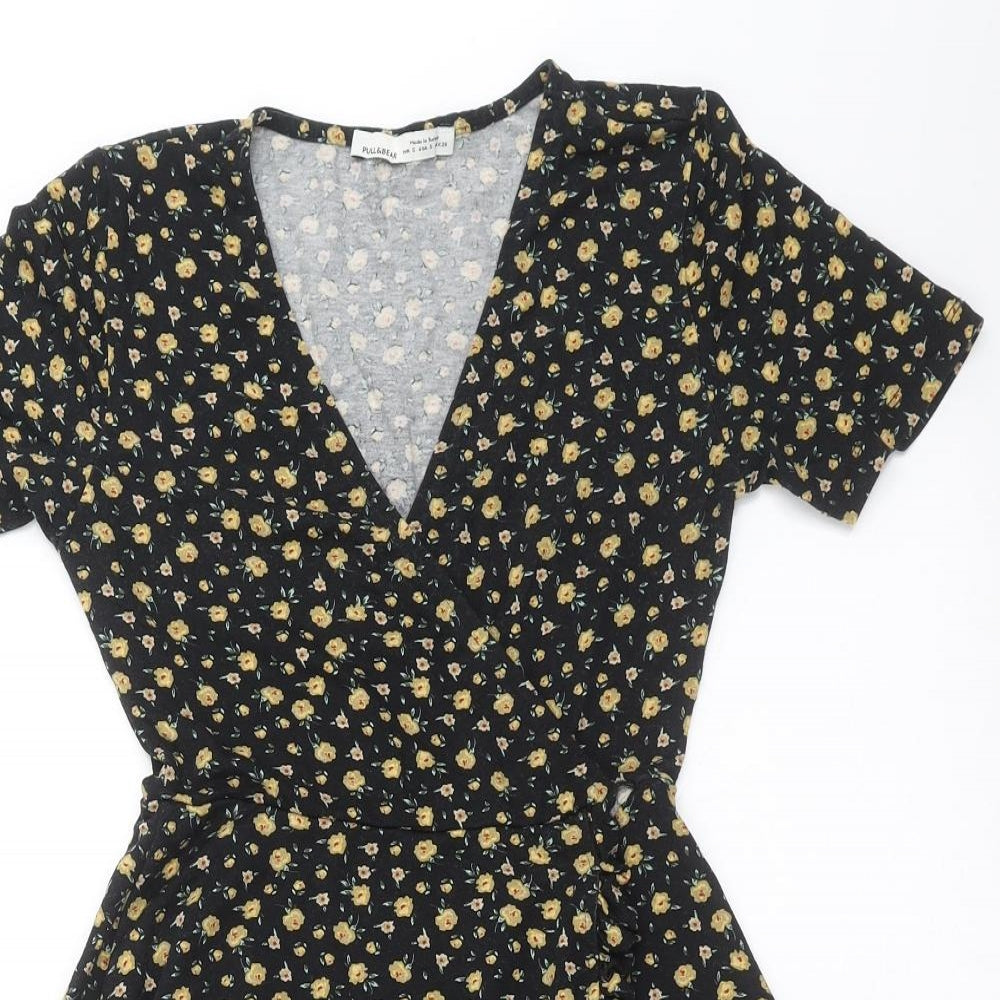 Pull&Bear Womens Black Floral  Fit & Flare  Size S