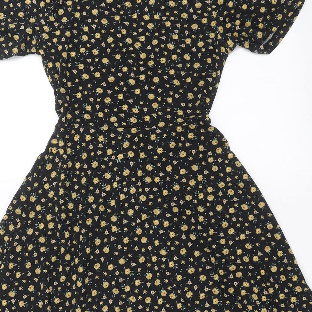 Pull&Bear Womens Black Floral  Fit & Flare  Size S
