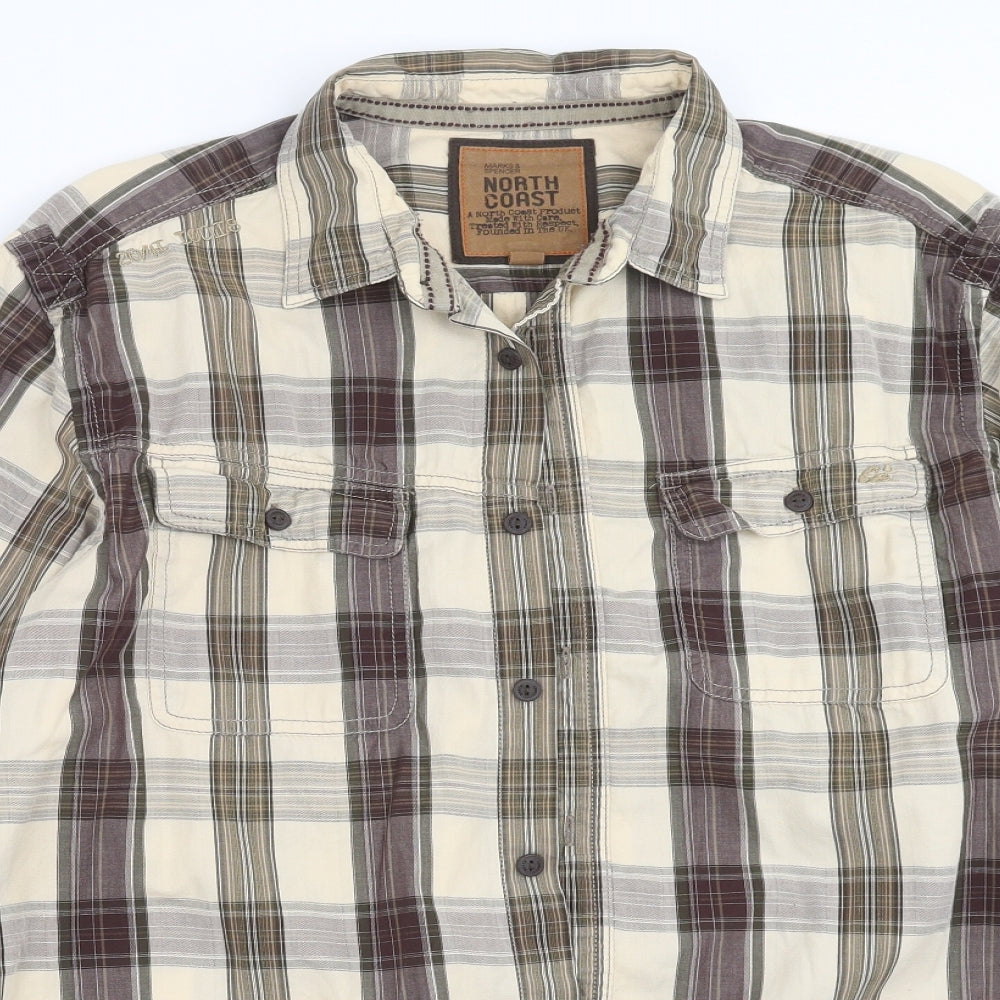 Marks and Spencer Mens Beige Check   Button-Up Size XL