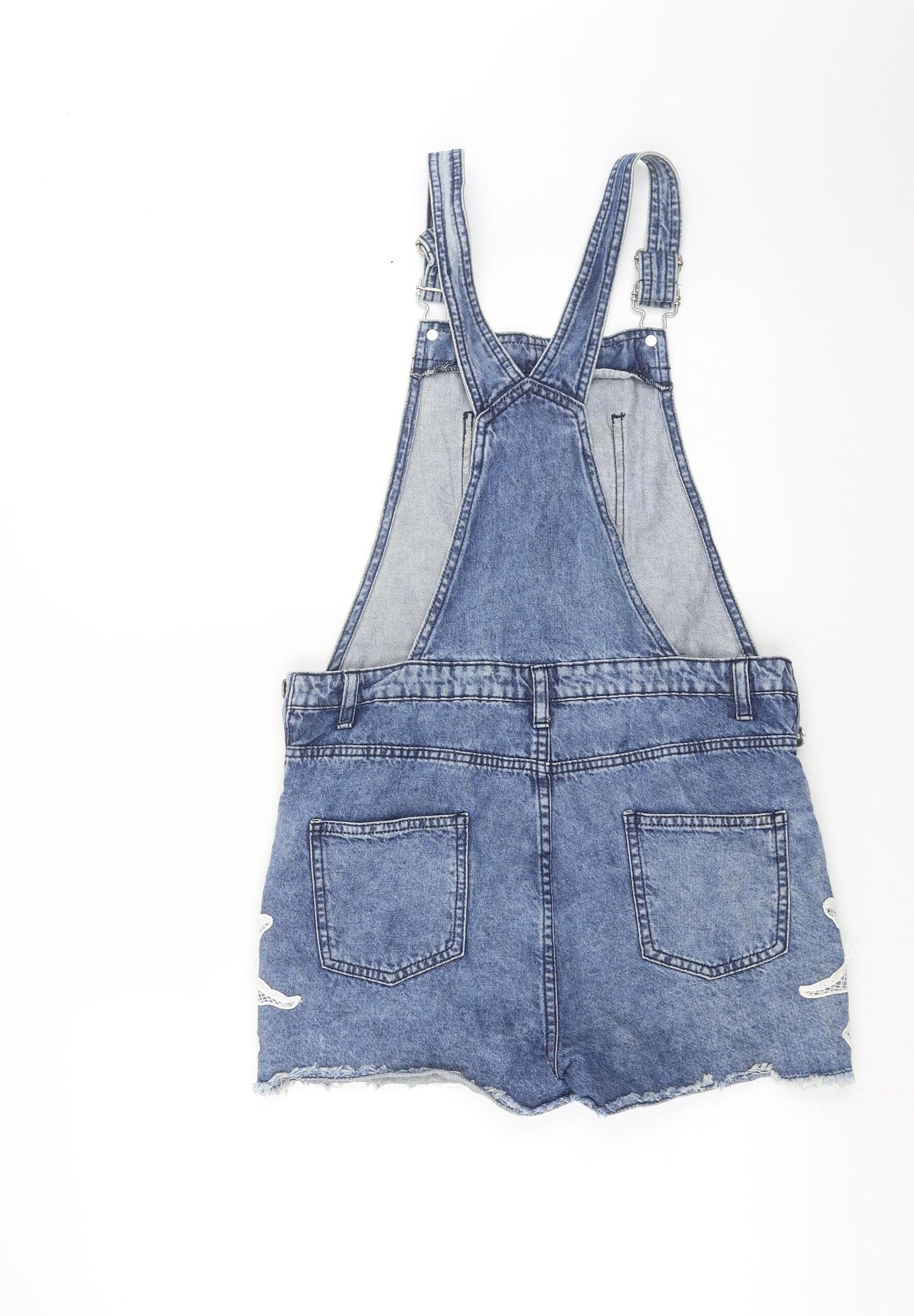 Primark Girls Blue  Denim Dungaree One-Piece Size 13-14 Years  - floral lace detail