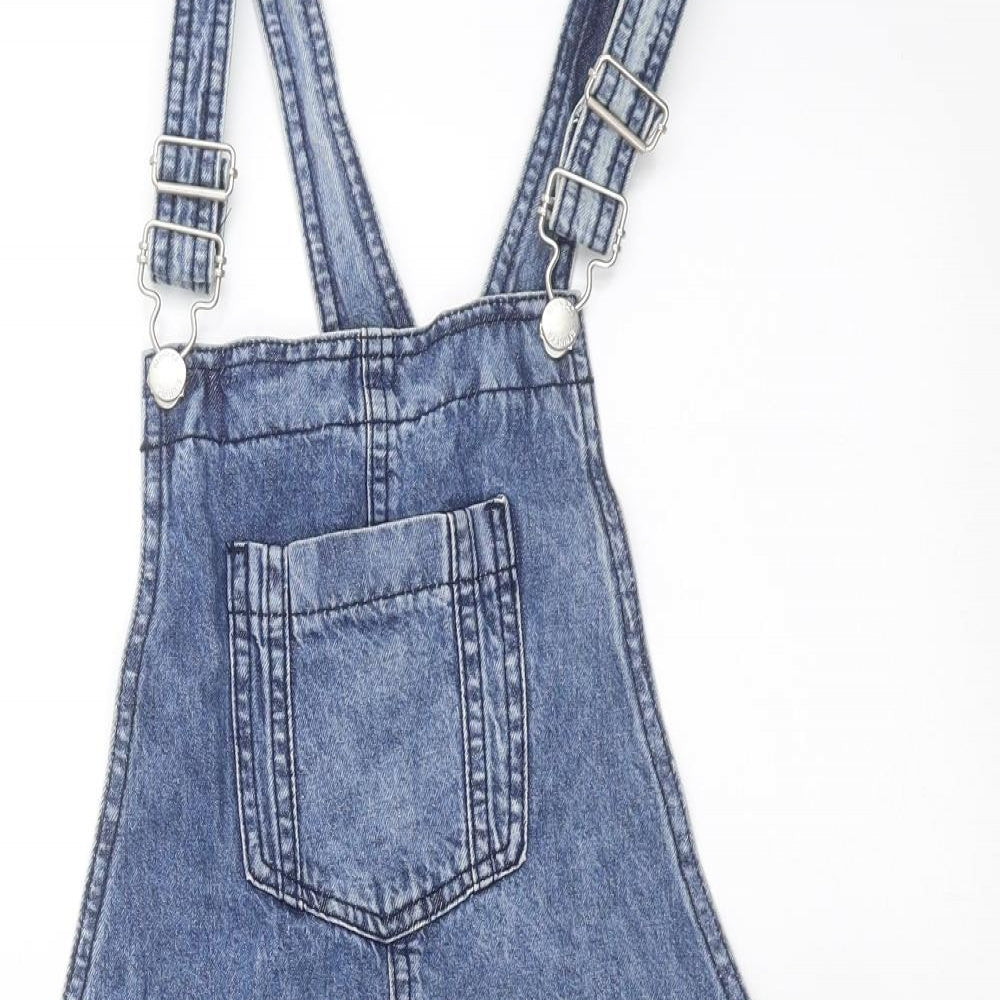 Primark Girls Blue  Denim Dungaree One-Piece Size 13-14 Years  - floral lace detail