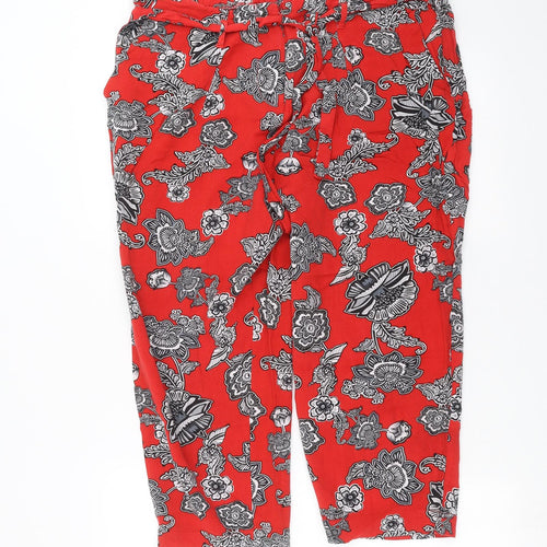 Preworn Womens Red Floral  Trousers  Size 34 in L21 in