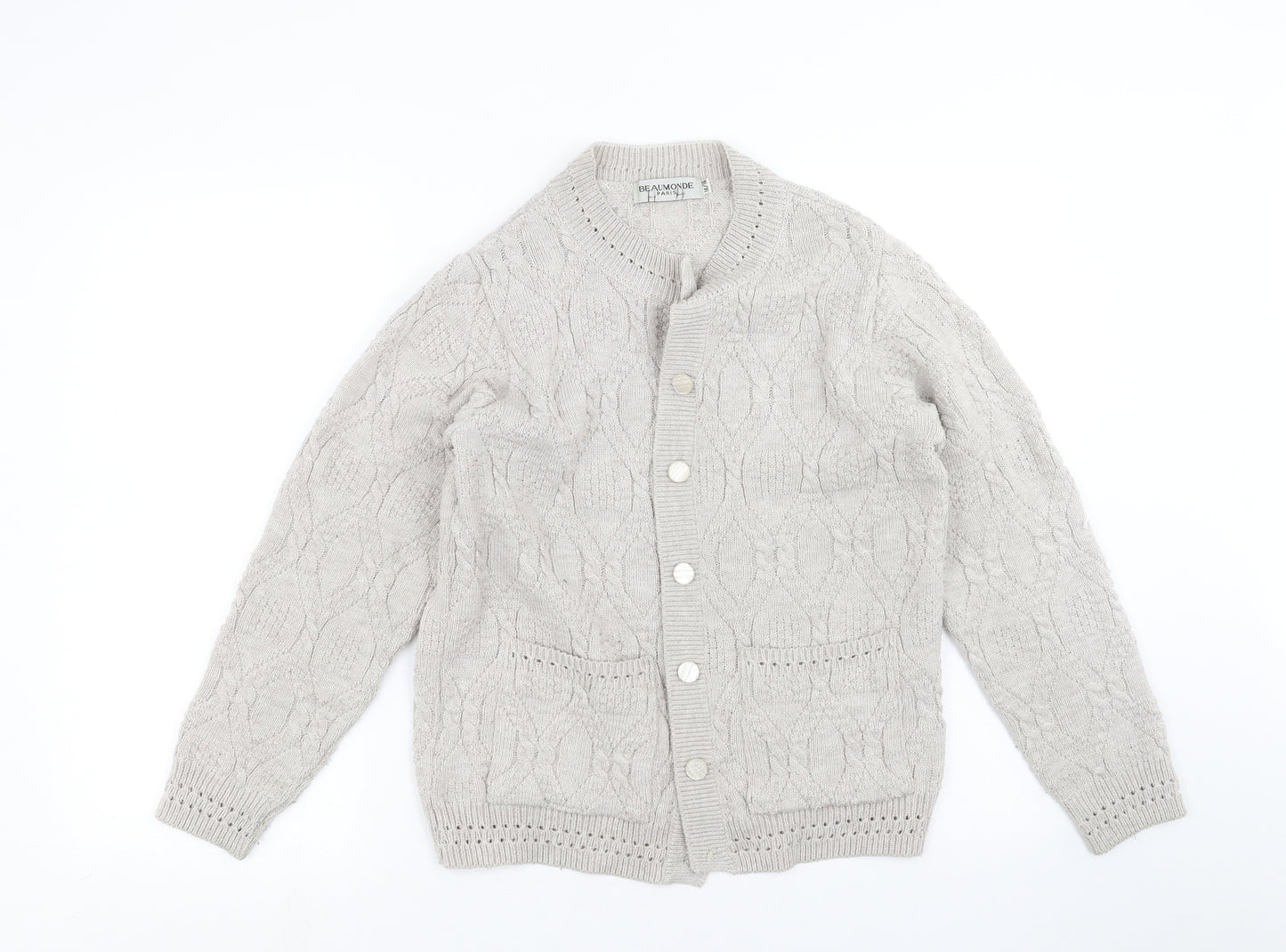 Beaumonde Paris Womens Beige Geometric Knit Cardigan Jumper Size 14