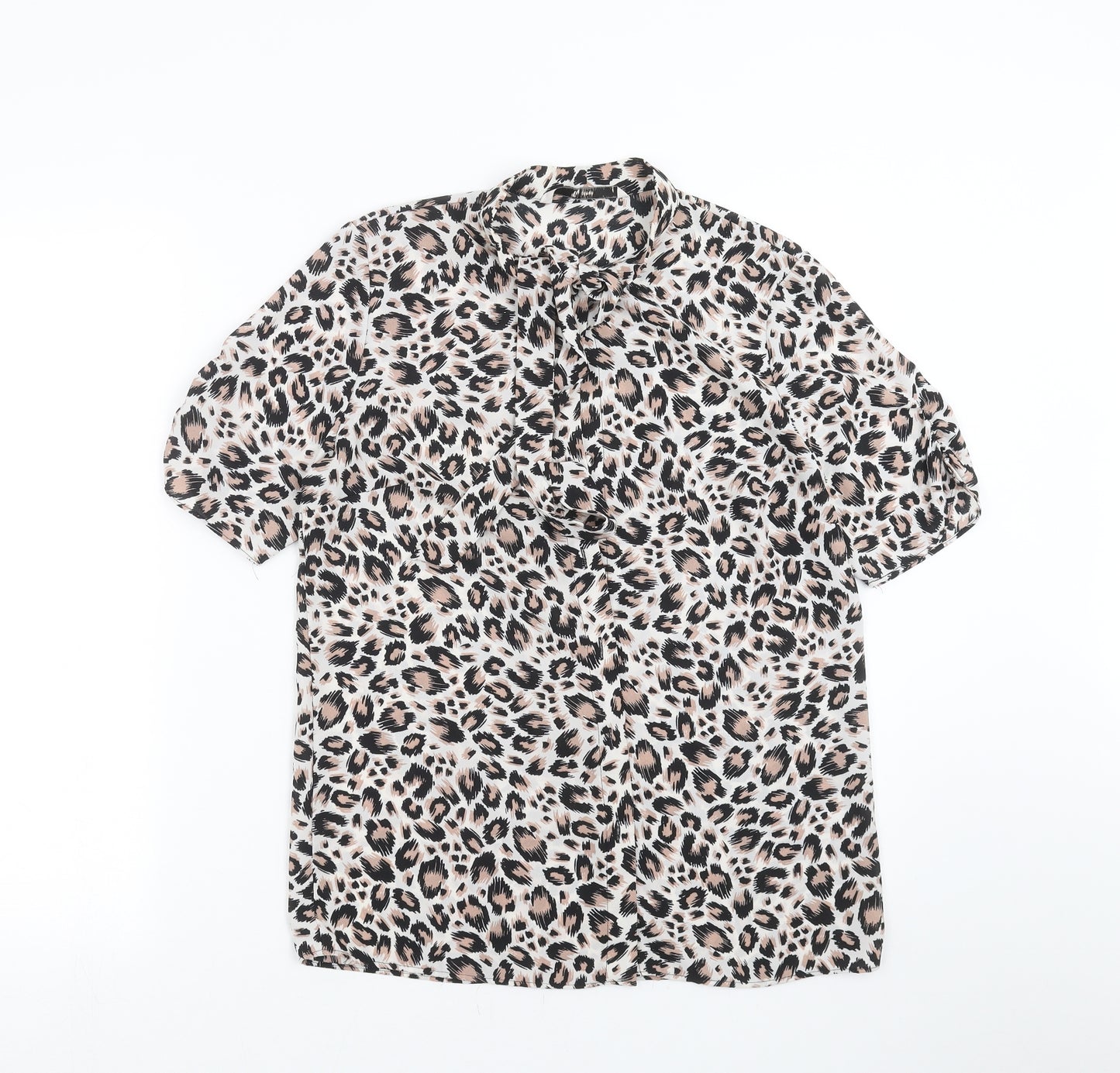 TU Womens White Animal Print  Basic Blouse Size 8