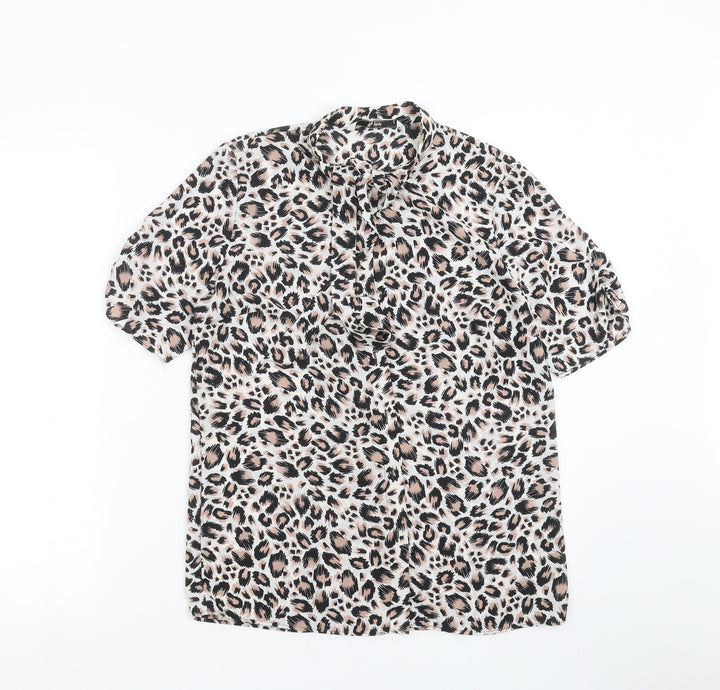 TU Womens White Animal Print  Basic Blouse Size 8