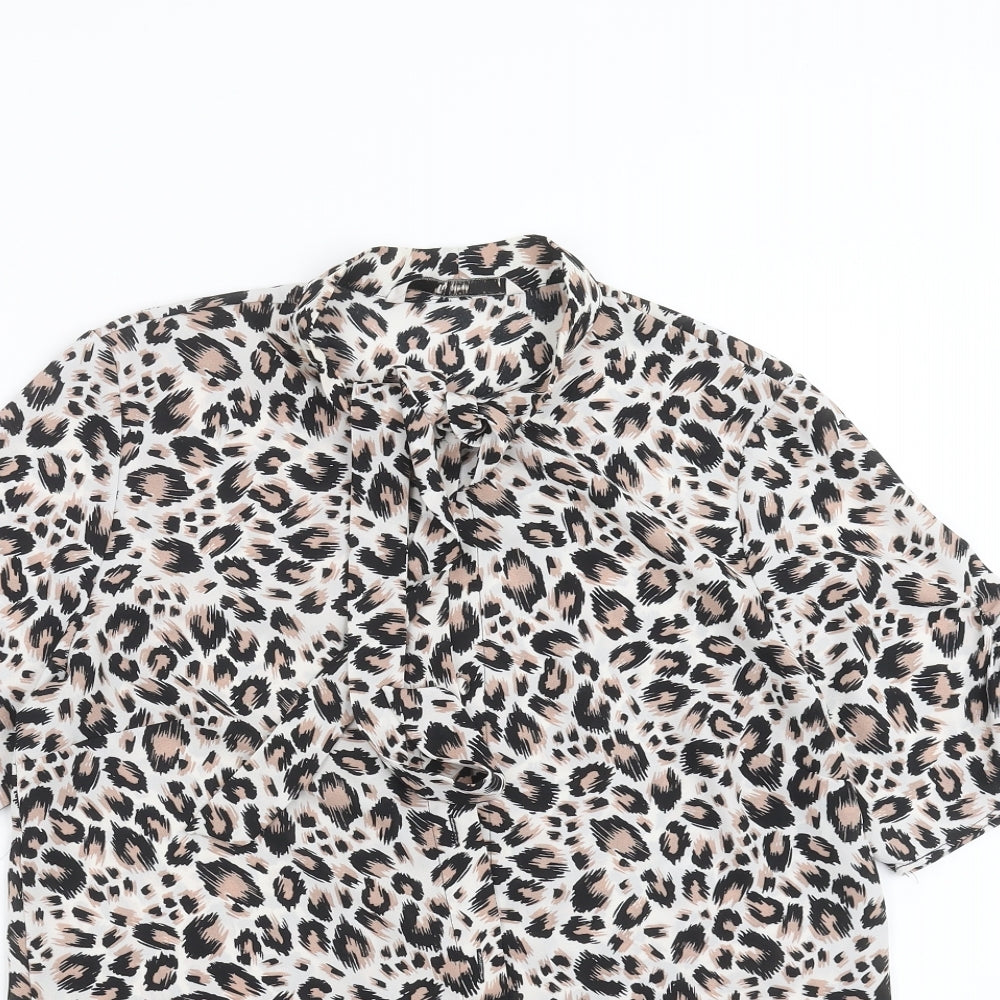 TU Womens White Animal Print  Basic Blouse Size 8