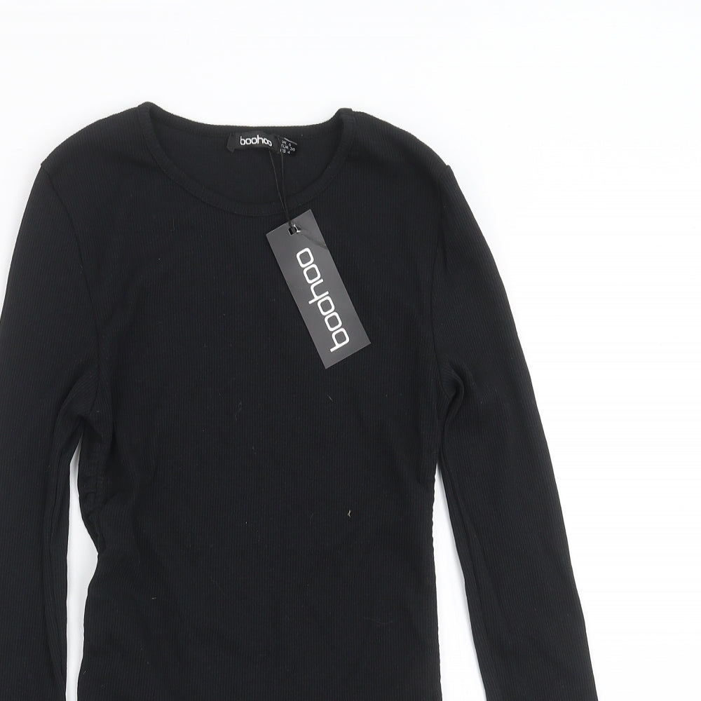 Boohoo Womens Black   Basic T-Shirt Size 8  - ruched detail
