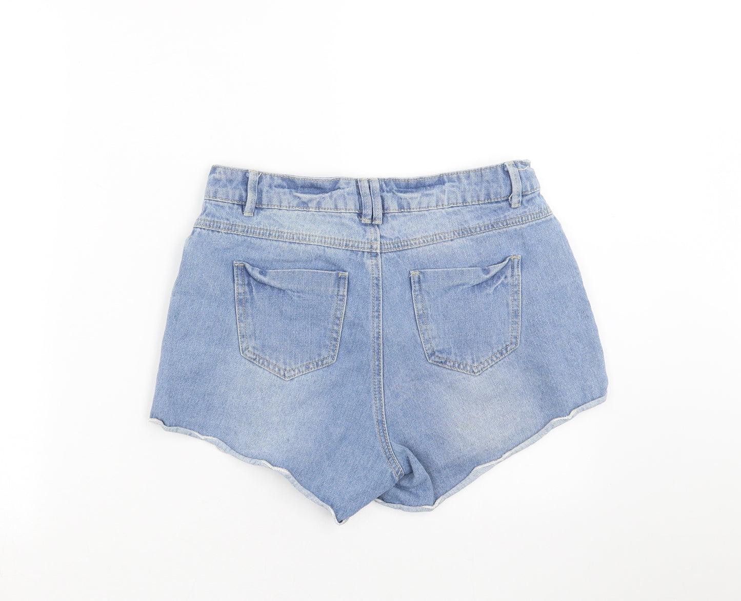 Primark Womens Blue  Denim Hot Pants Shorts Size 8 - Embroidered detail