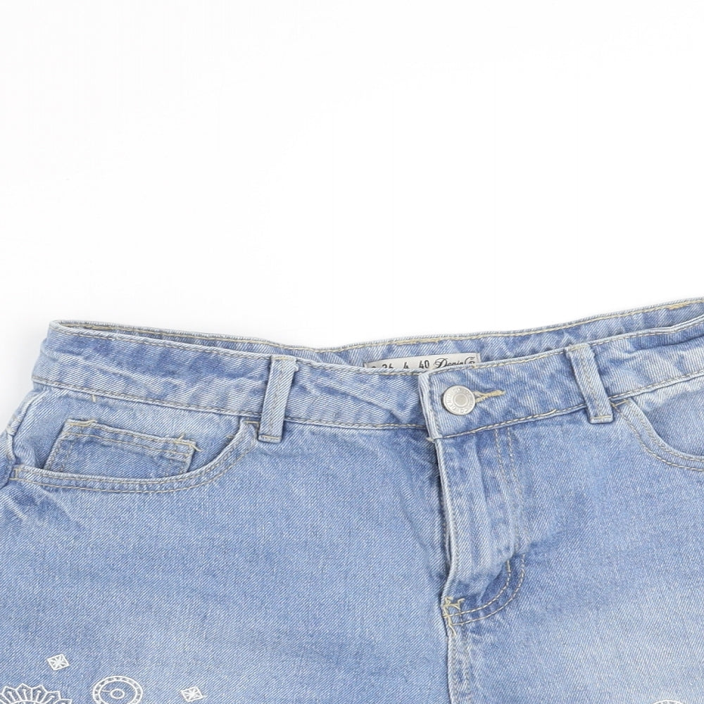 Primark Womens Blue  Denim Hot Pants Shorts Size 8 - Embroidered detail