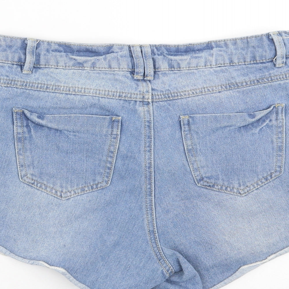 Primark Womens Blue  Denim Hot Pants Shorts Size 8 - Embroidered detail