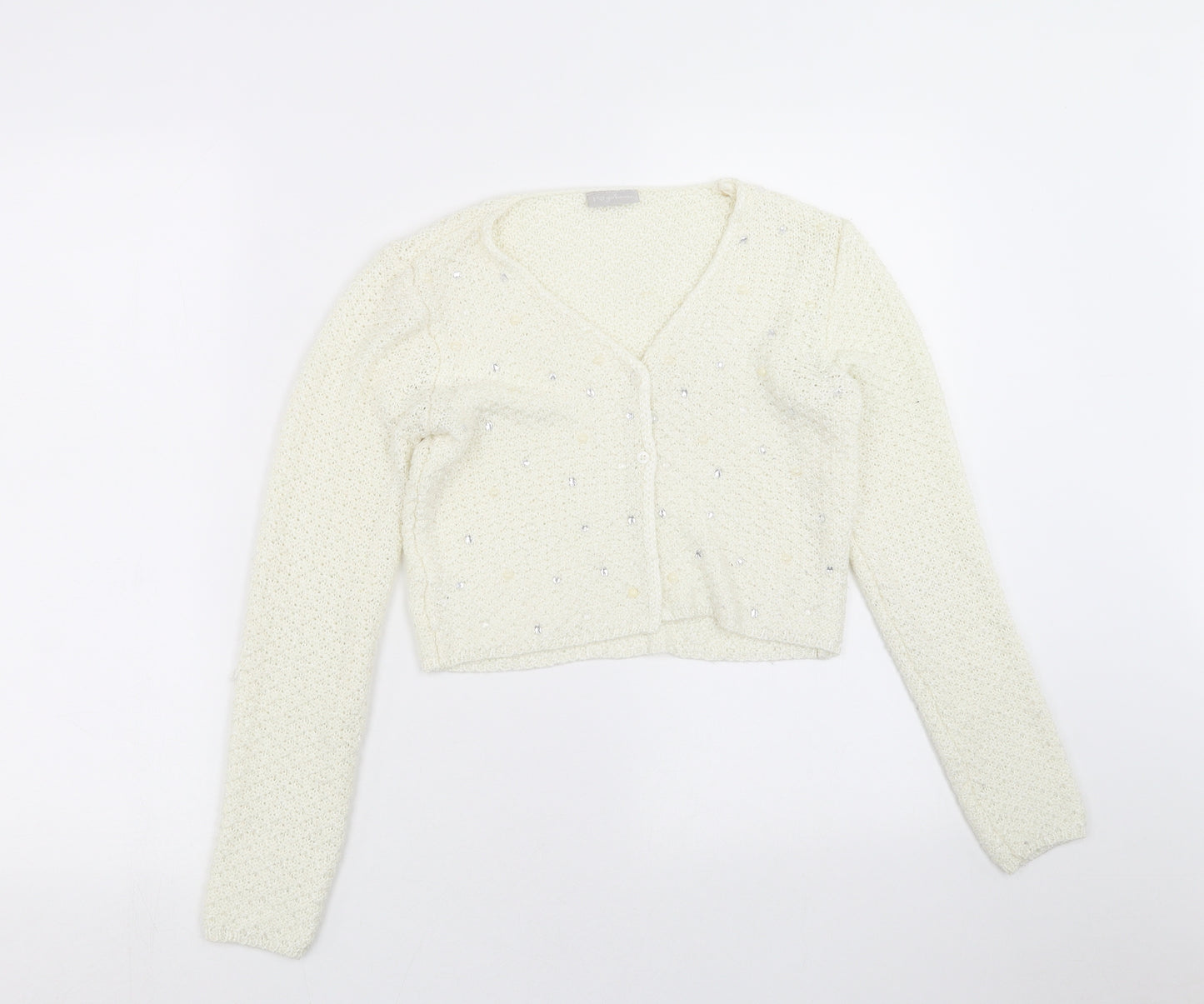Matalan Girls Ivory   Cardigan Jumper Size 12-13 Years  - beaded