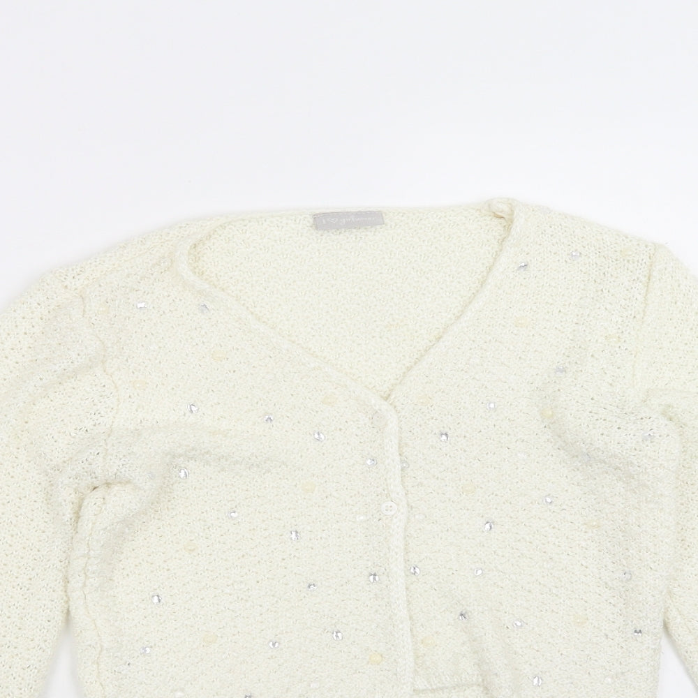 Matalan Girls Ivory   Cardigan Jumper Size 12-13 Years  - beaded