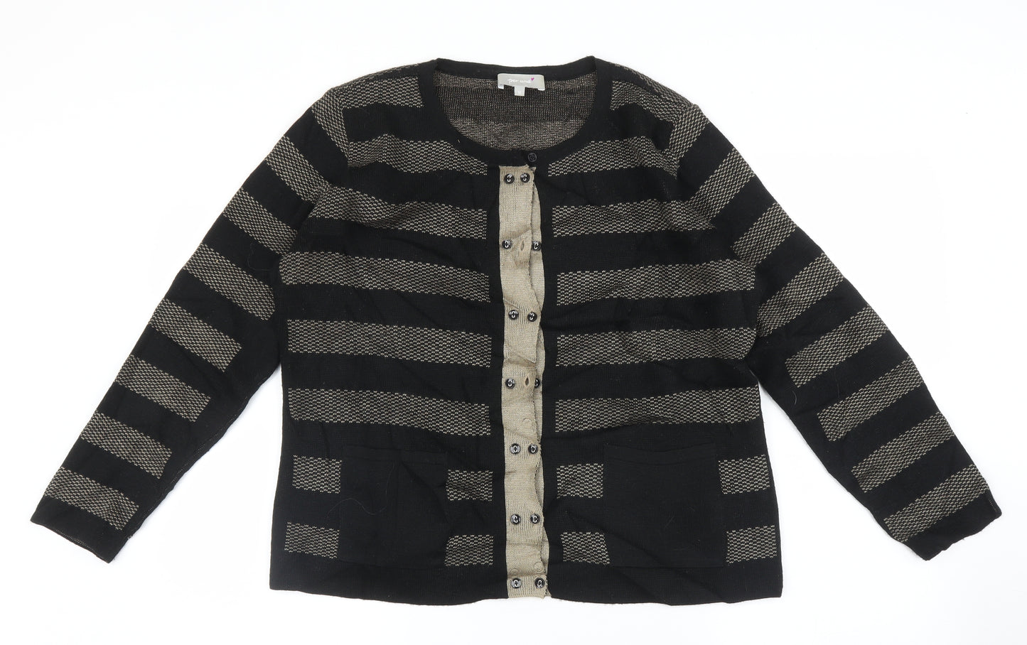 Marks and Spencer Womens Black Striped  Cardigan Jumper Size 16