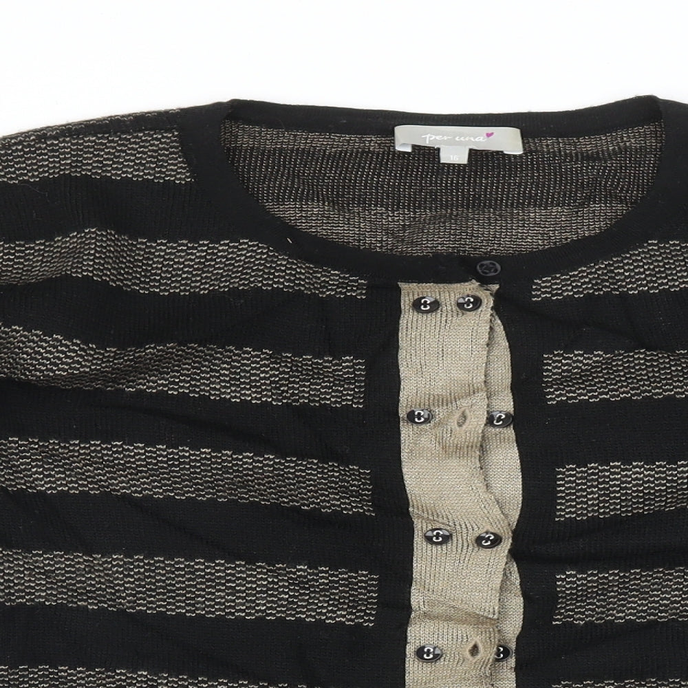 Marks and Spencer Womens Black Striped  Cardigan Jumper Size 16
