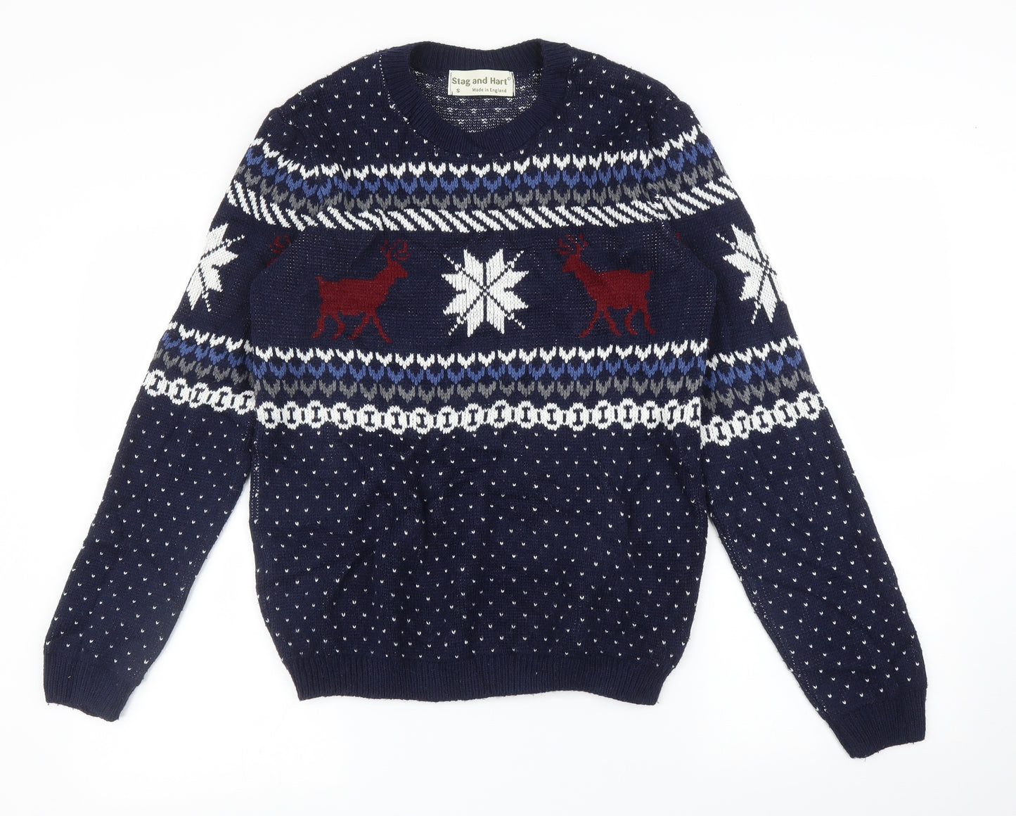 Stag and Hart Mens Blue Argyle/Diamond  Pullover Jumper Size S  - Christmas Jumper