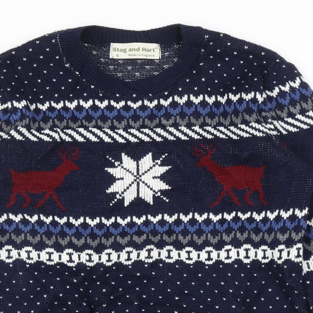 Stag and Hart Mens Blue Argyle/Diamond  Pullover Jumper Size S  - Christmas Jumper