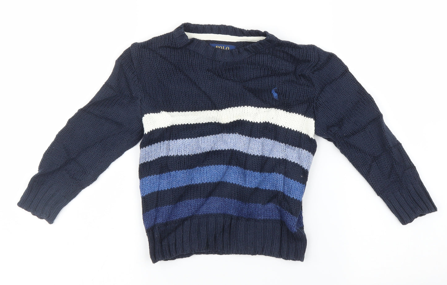 Ralph Lauren Boys Blue Striped  Pullover Jumper Size 3 Years