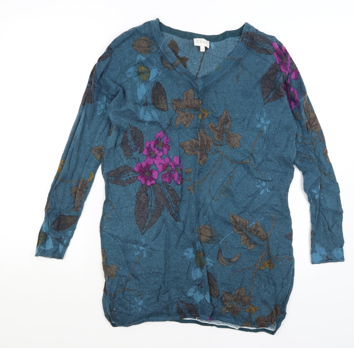 EAST Womens Blue Floral  Pullover Jumper Size S