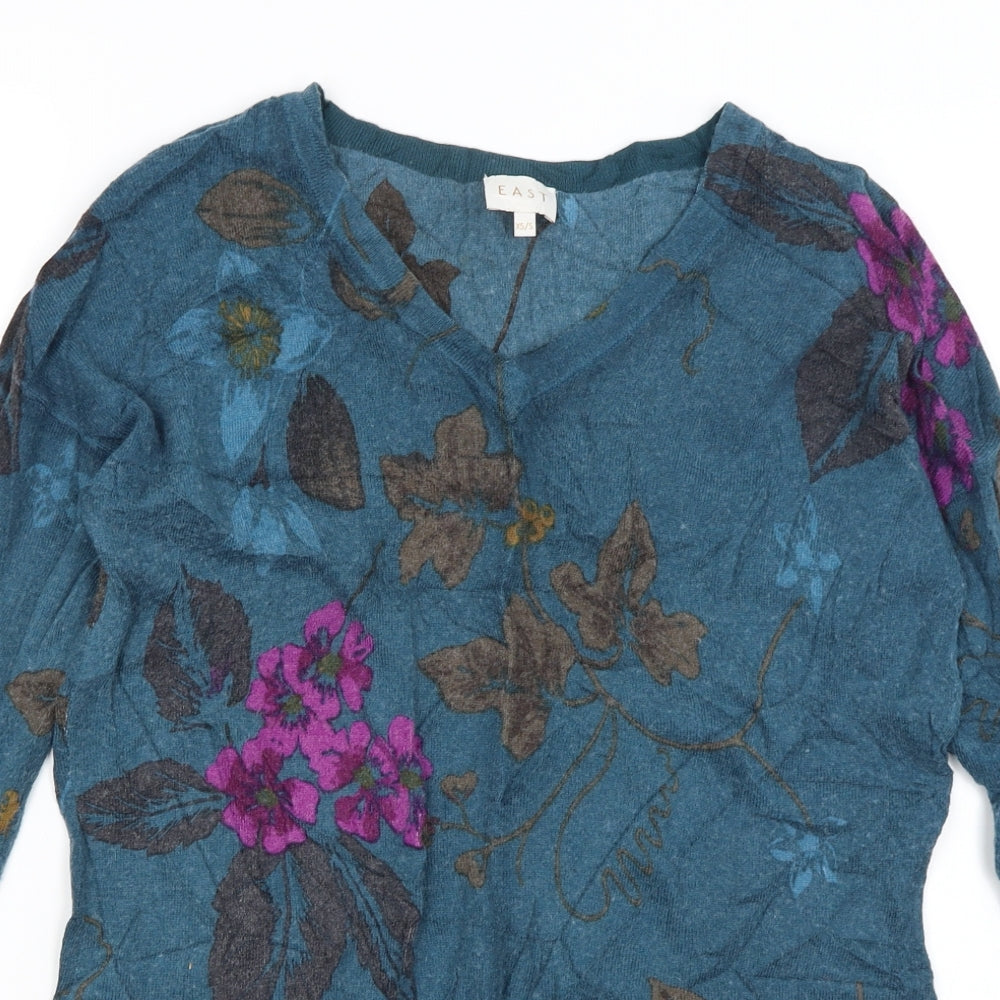 EAST Womens Blue Floral  Pullover Jumper Size S