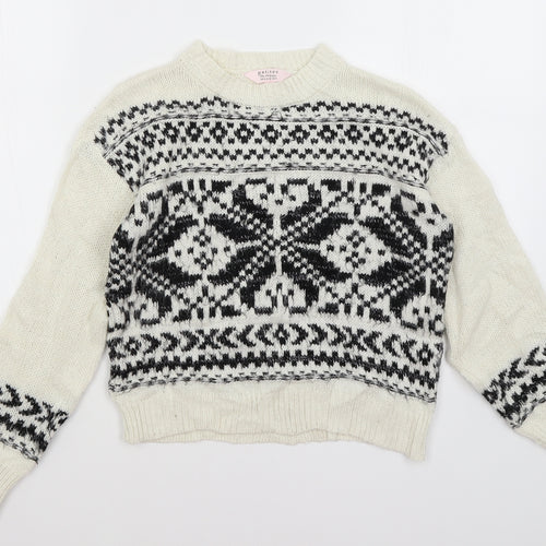 Miss Selfridge Womens White Geometric  Pullover Jumper Size 4