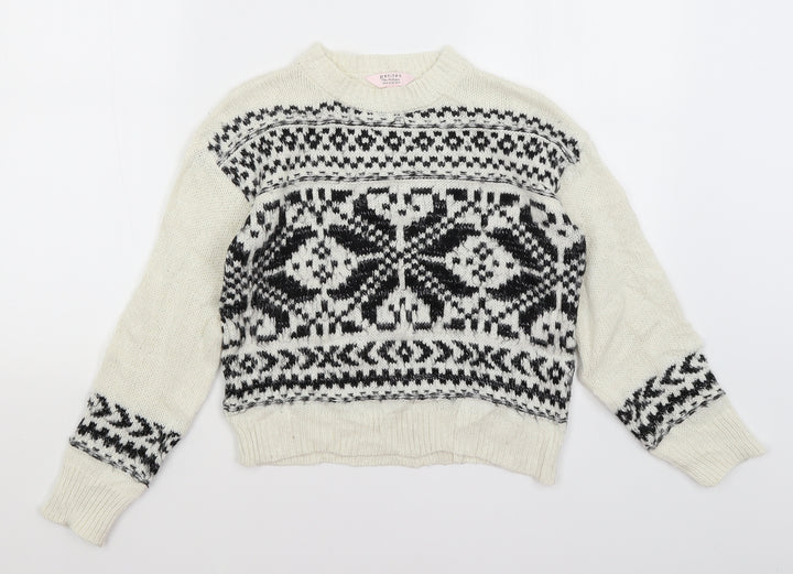 Miss Selfridge Womens White Geometric Pullover Jumper Size 4