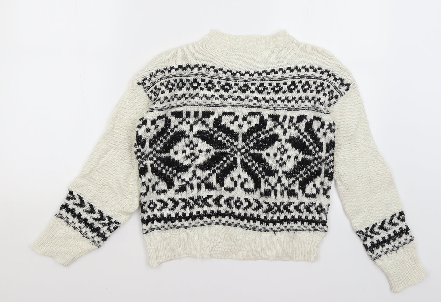 Miss Selfridge Womens White Geometric  Pullover Jumper Size 4