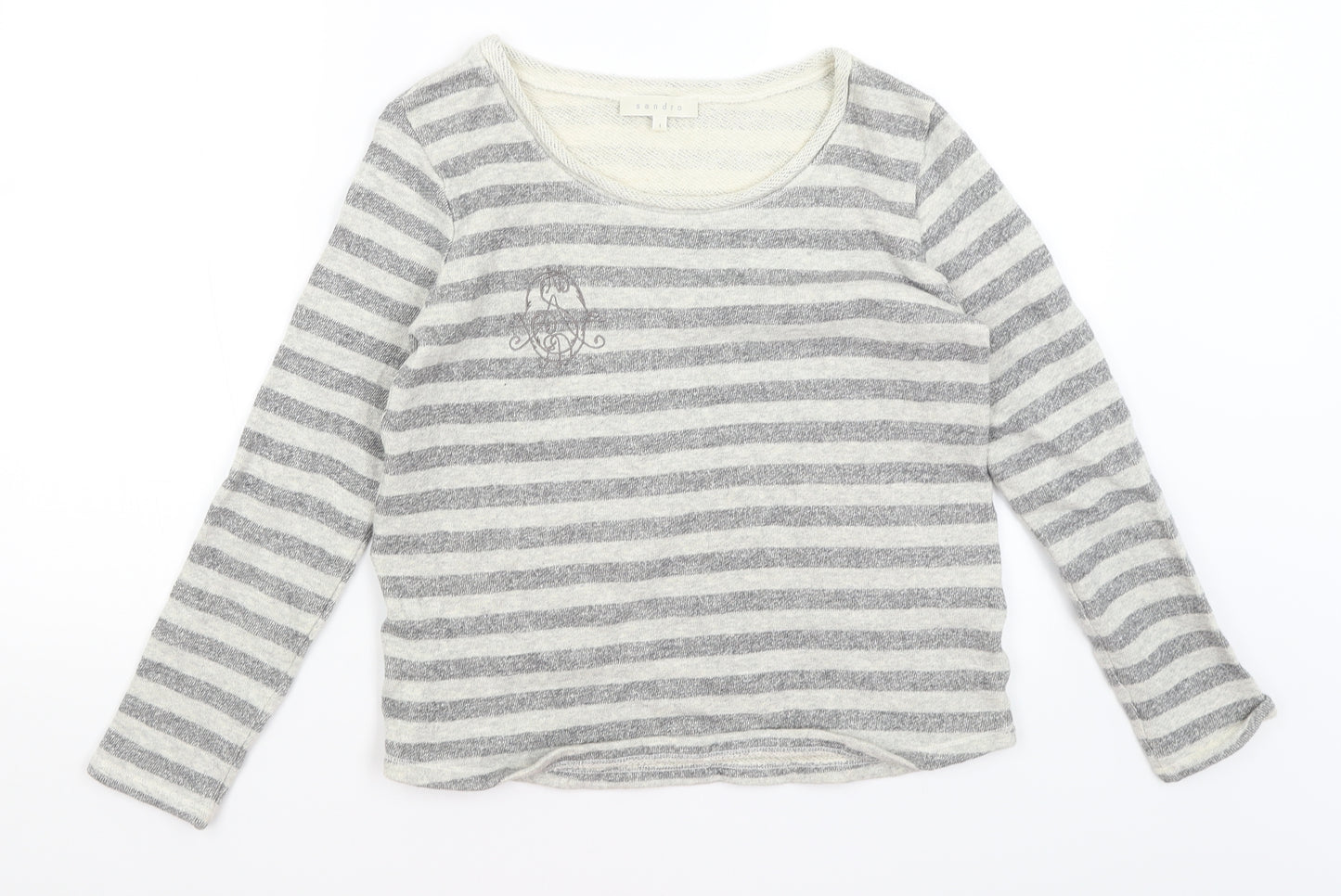 Sandro Womens Grey Striped  Basic T-Shirt Size S