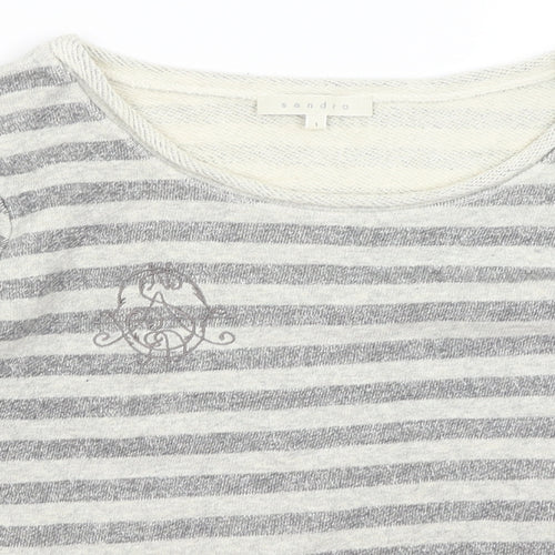 Sandro Womens Grey Striped  Basic T-Shirt Size S