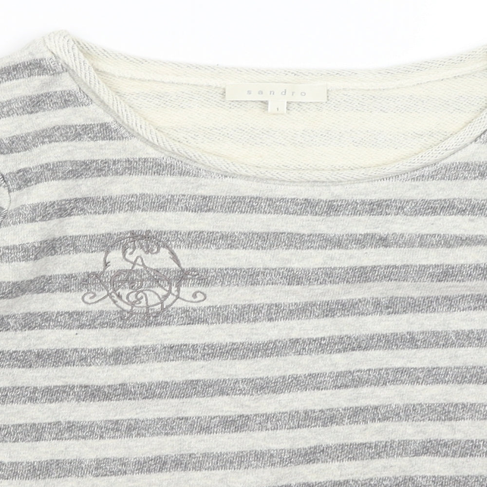 Sandro Womens Grey Striped  Basic T-Shirt Size S