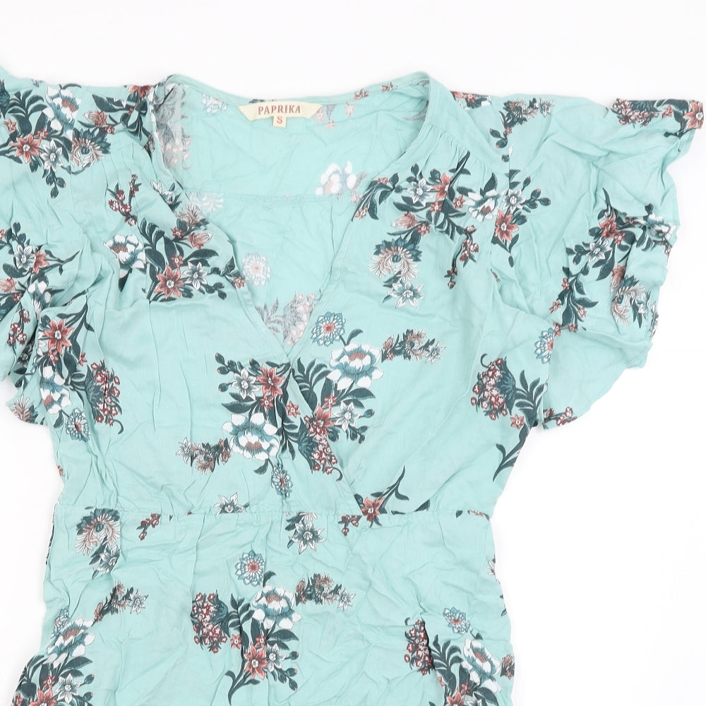 Paprika Womens Blue Floral  Fit & Flare  Size S