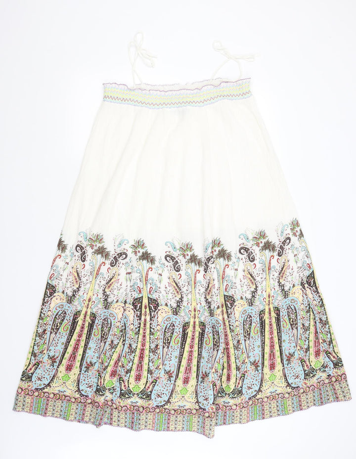 In Town Womens White Paisley A-Line Size 8