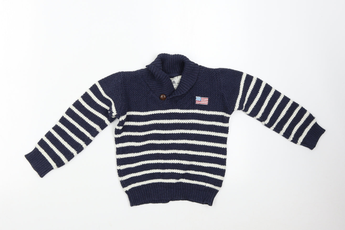 Brotes Boys Blue Striped Knit Pullover Jumper Size 6 Years