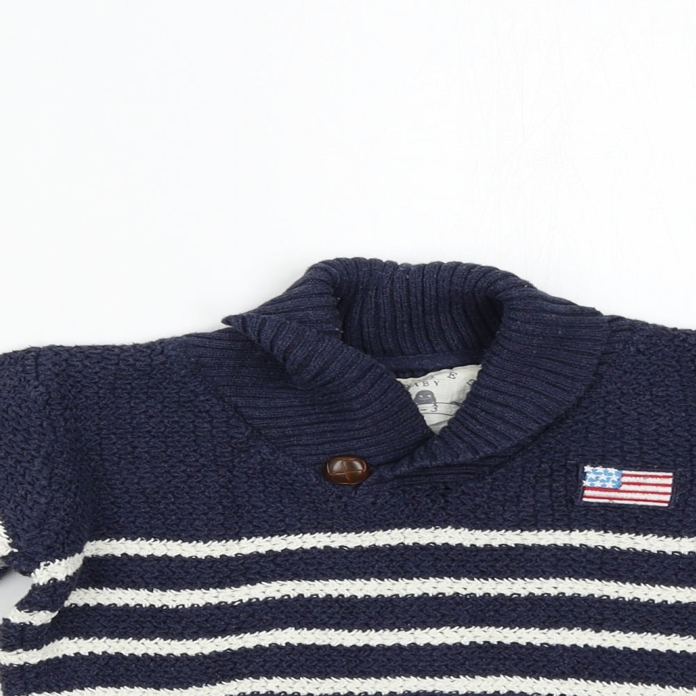 Brotes Boys Blue Striped Knit Pullover Jumper Size 6 Years