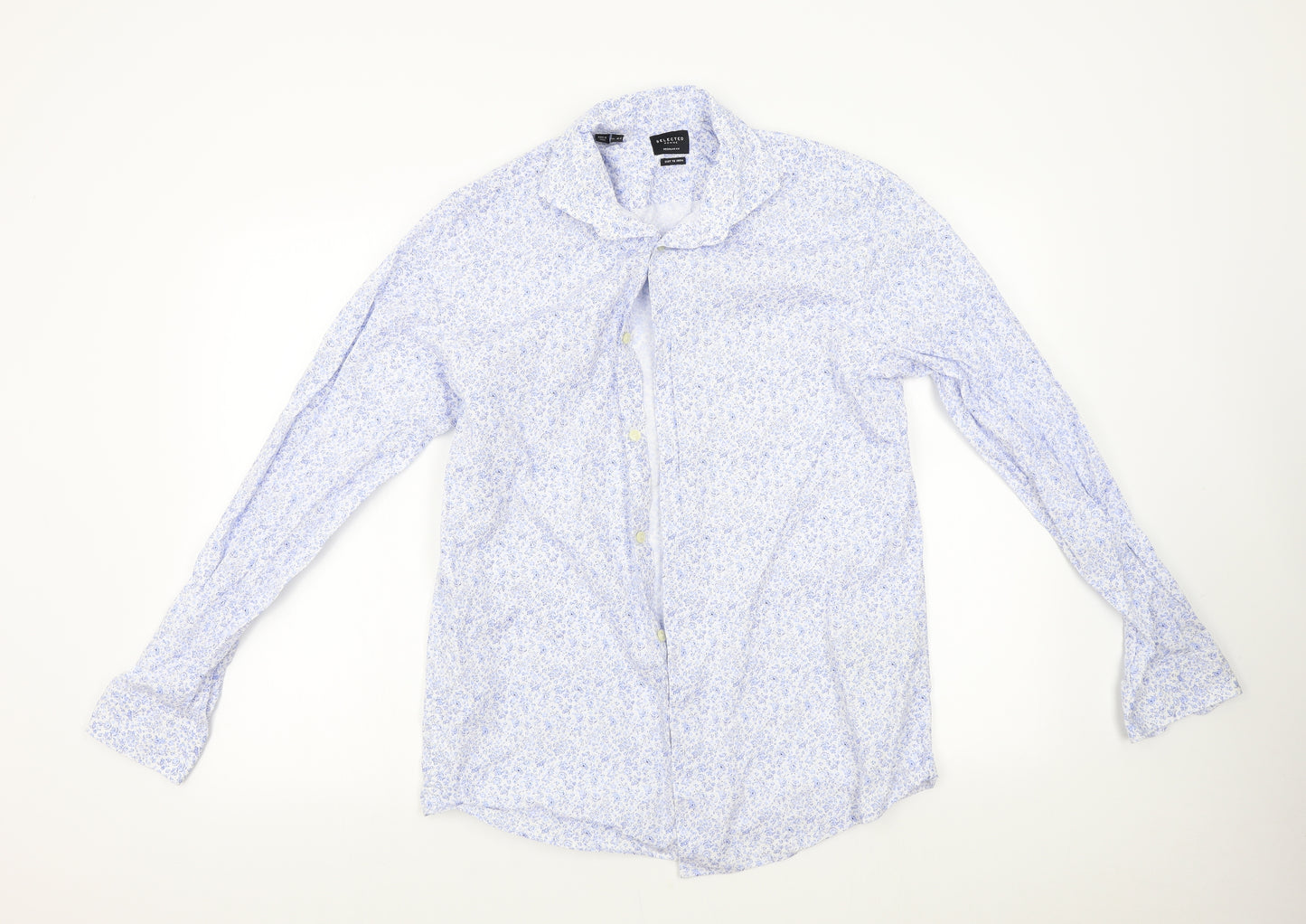 Selected Homme Mens Blue Floral   Button-Up Size 16.5