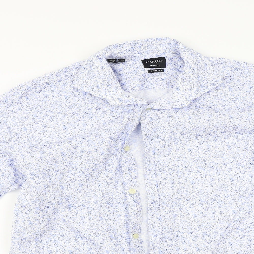 Selected Homme Mens Blue Floral   Button-Up Size 16.5