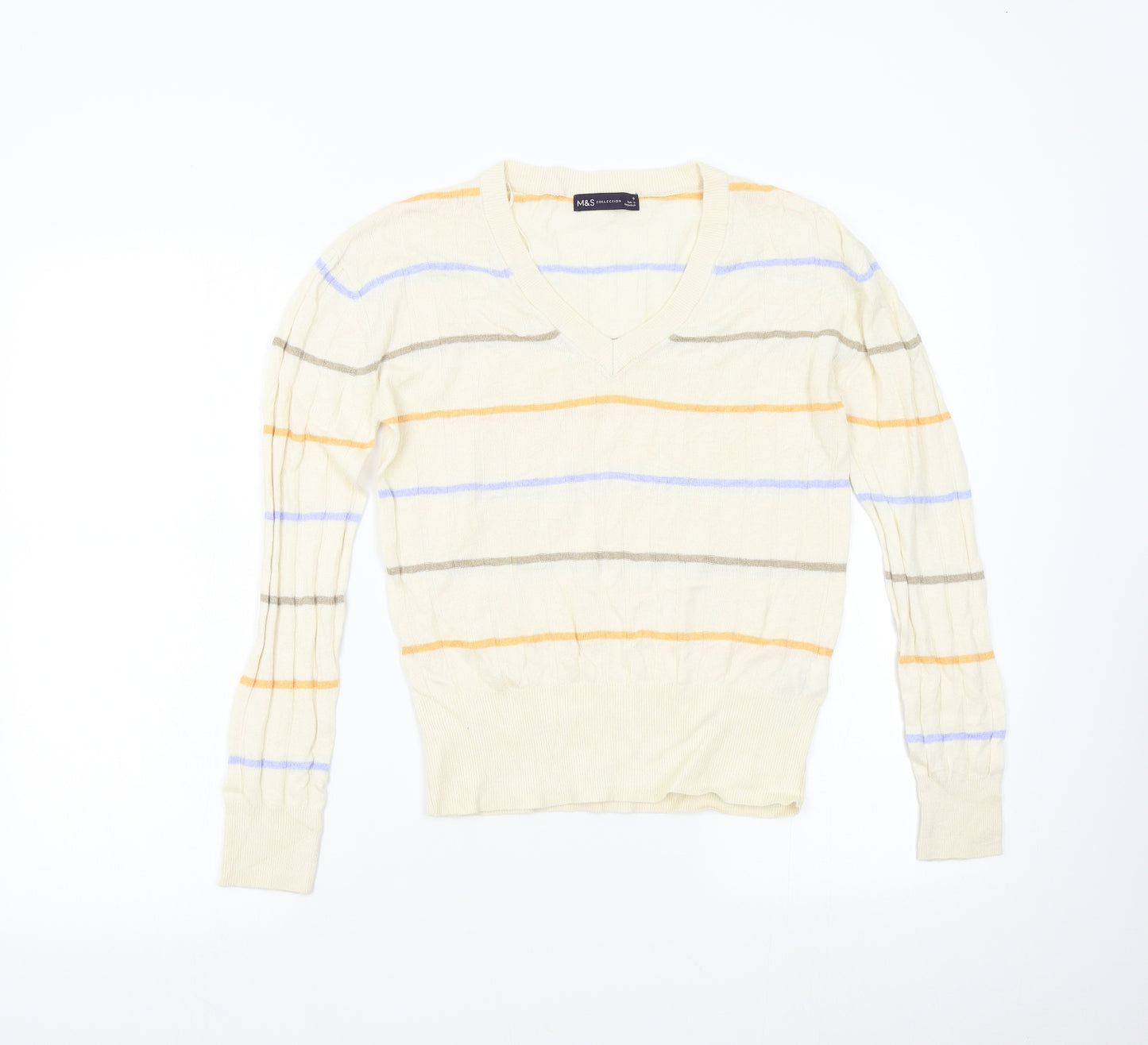 M&S Womens Beige Striped Knit Pullover Jumper Size S