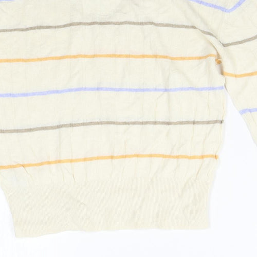M&S Womens Beige Striped Knit Pullover Jumper Size S