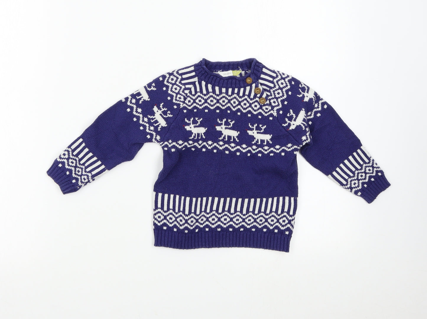 John Lewis Baby Blue Geometric Knit Pullover Jumper Size 12-18 Months  - Reindeer