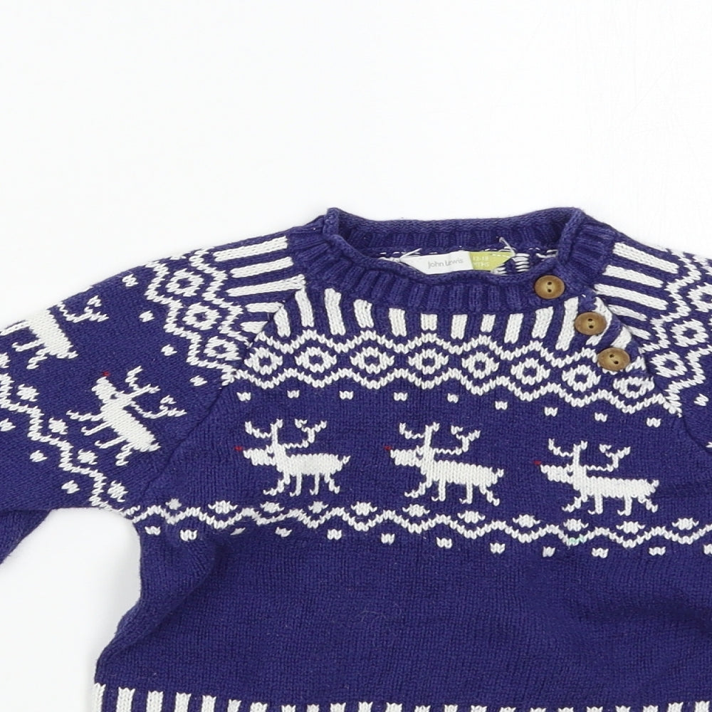 John Lewis Baby Blue Geometric Knit Pullover Jumper Size 12-18 Months  - Reindeer