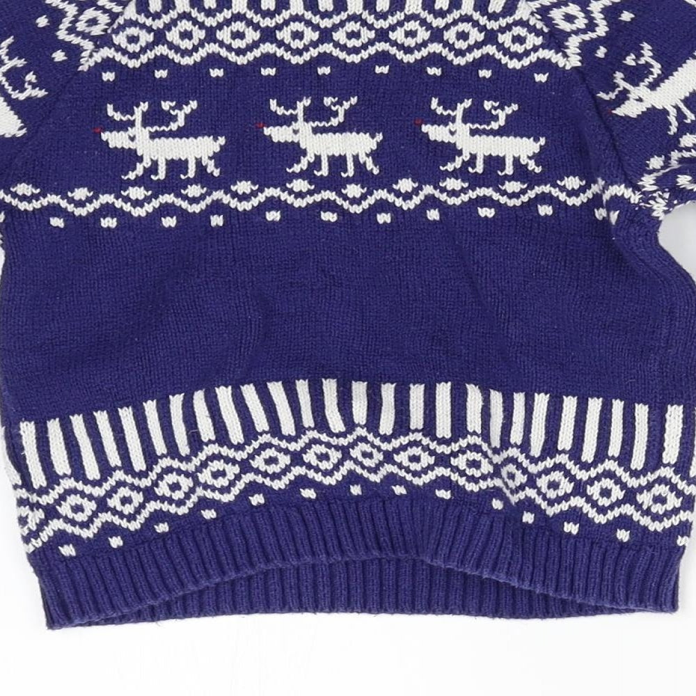John Lewis Baby Blue Geometric Knit Pullover Jumper Size 12-18 Months  - Reindeer