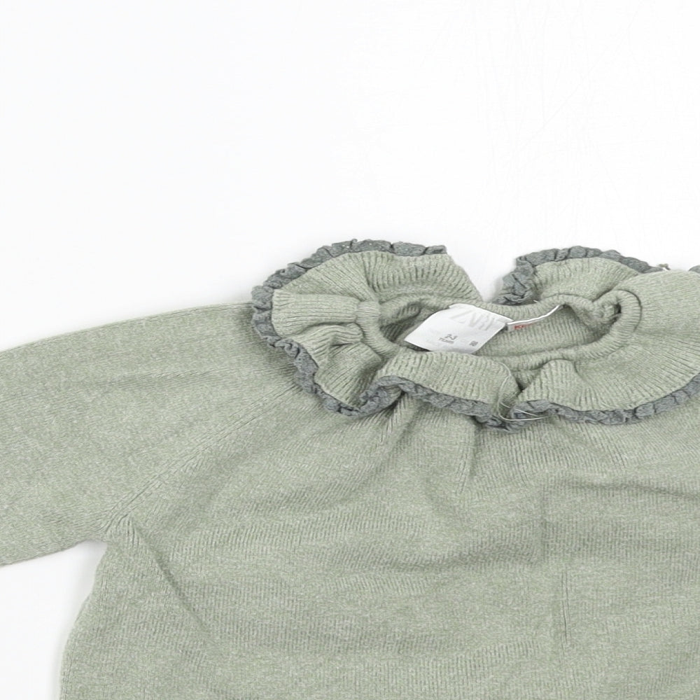 Zara Girls Green  Knit Pullover Jumper Size 2-3 Years