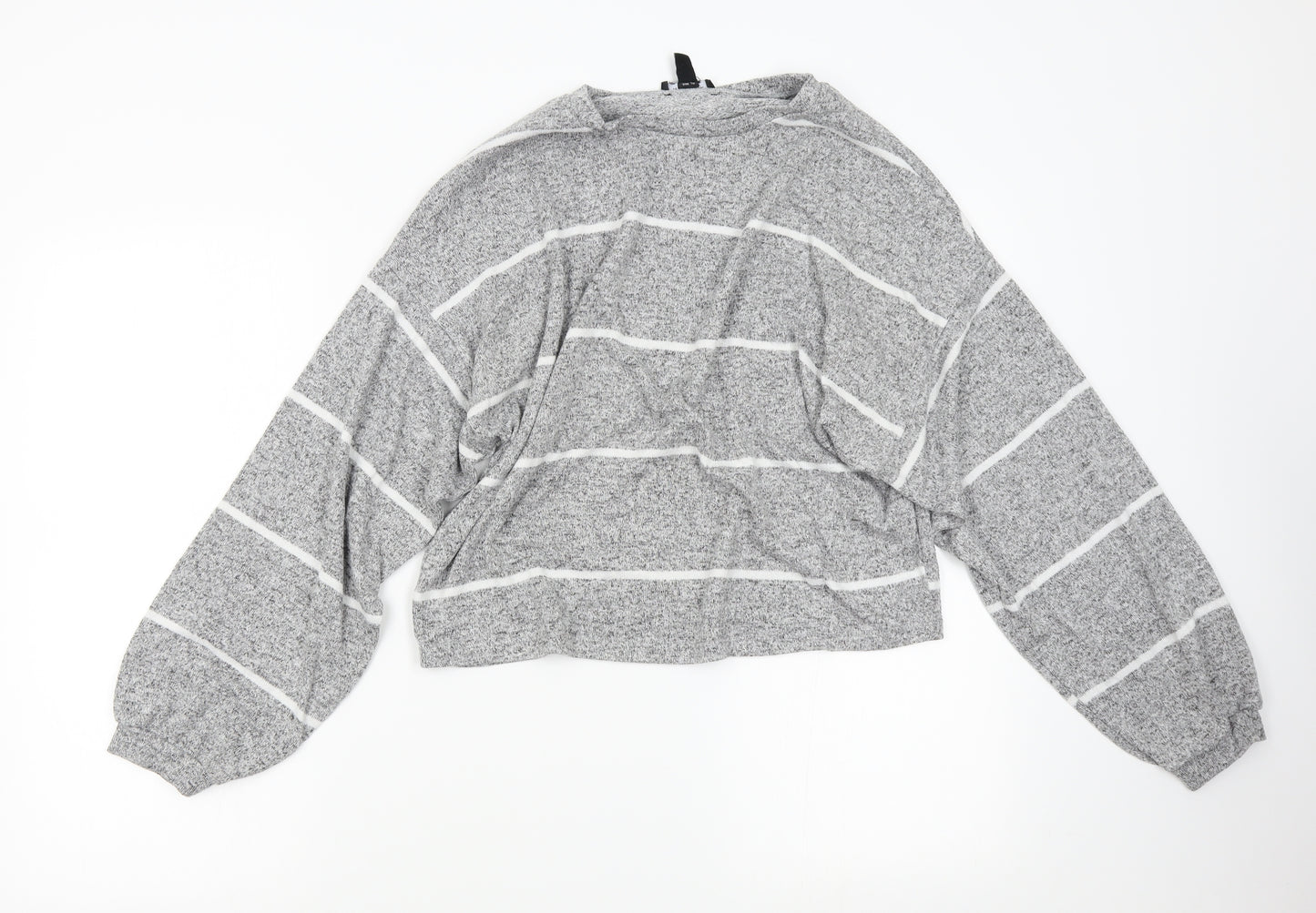 New Look Womens Grey Striped Knit Pullover Jumper Size M