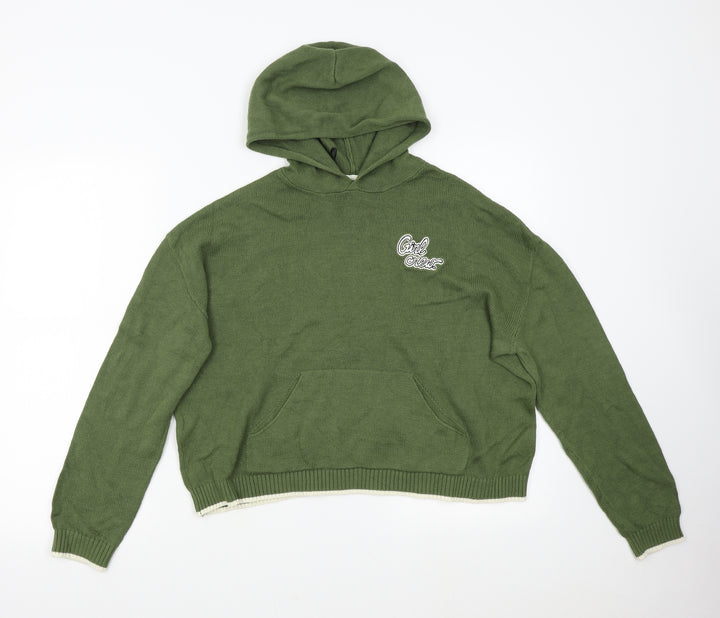 H&M Girls Green  Knit Pullover Hoodie Size L